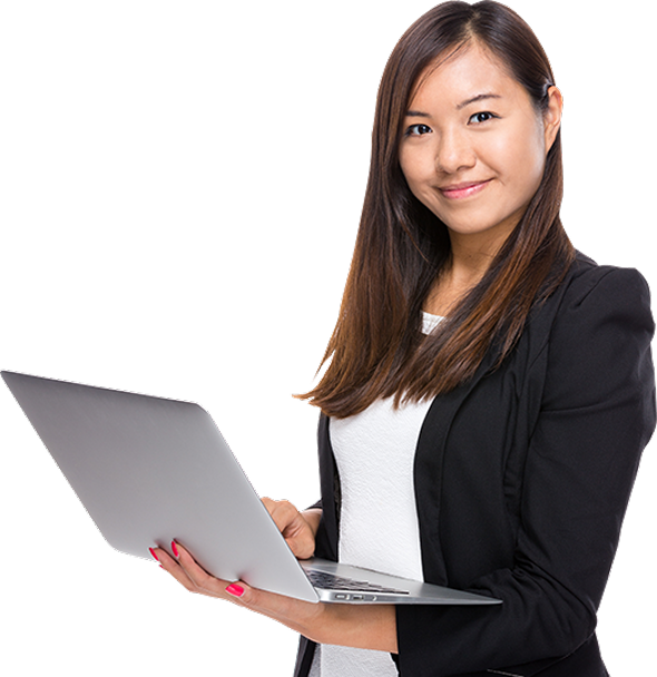 Business professional holding a laptop